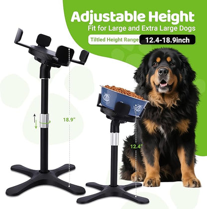 Elevated Dog Bowls for Large and Extra Large Dogs,Adjustable Width Dog Bowl Stand for 5.5-9.5" Wide Bowls,Food and Water Feeder,Single Holder with Tilted Height Adjust 12.4''-18.9''(with Bowl)