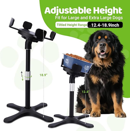 Elevated Dog Bowls for Large and Extra Large Dogs,Adjustable Width Dog Bowl Stand for 5.5-9.5" Wide Bowls,Food and Water Feeder,Single Holder with Tilted Height Adjust 12.4''-18.9''(with Bowl)