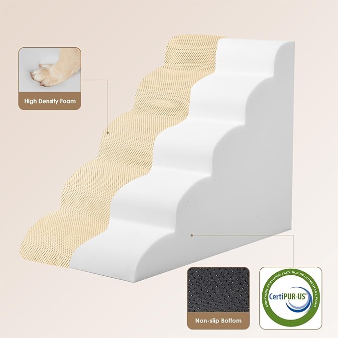 EHEYCIGA Curved Dog Stairs Ramp for High Beds 22.6" H, 5-Step Dog Steps for Small Dogs and Cats, Pet Stairs for High Bed Climbing, Non-Slip Balanced Pet Step Indoor, Graige