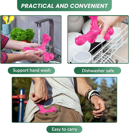 Dog Chew Toys for Aggressive Chewers Large Breed,Indestructible Bones Toy，Durable Cleaning Toothbrush Natural Rubber Dog Toys… (Pink)