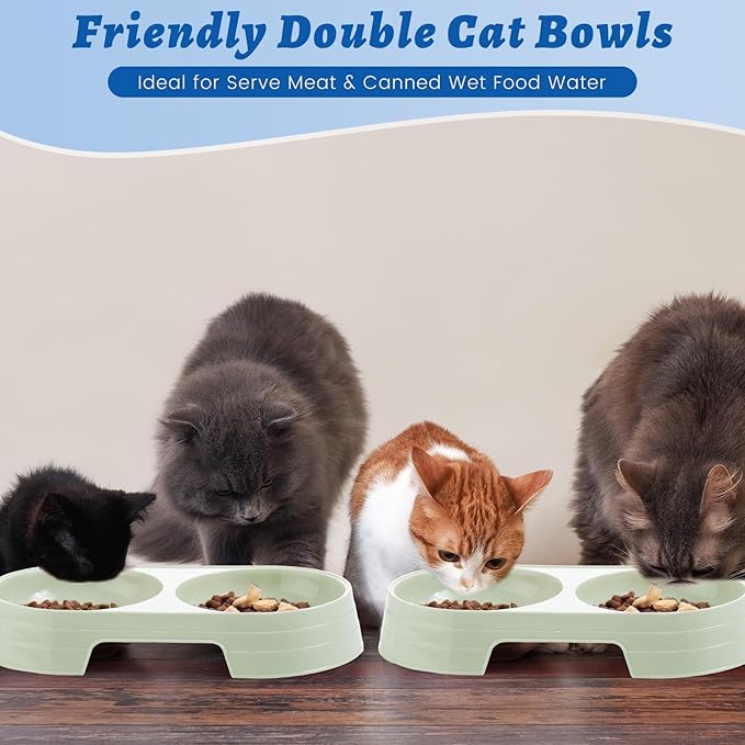 Sliner 7 Pcs Kitten Litter Box Starter Kit, 2 Plastic Small Kitty Litter Box Training Low Entry with Scoop, 2 Double Cat Bowl and Mat for Kitten Indoor(Green)