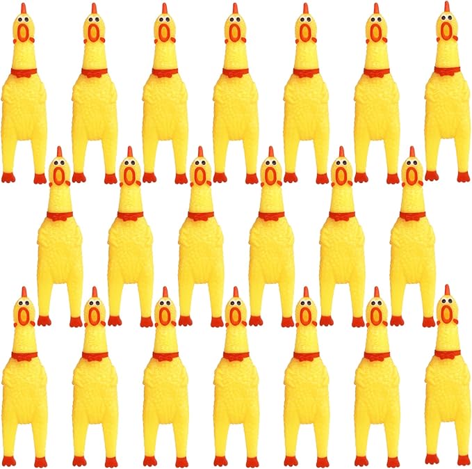 20 Pcs Rubber Chicken,Screaming Chicken,Squeeze Chicken,Yellow Rubber Squawking Dog Toys,Prank Novelty Noise Toy