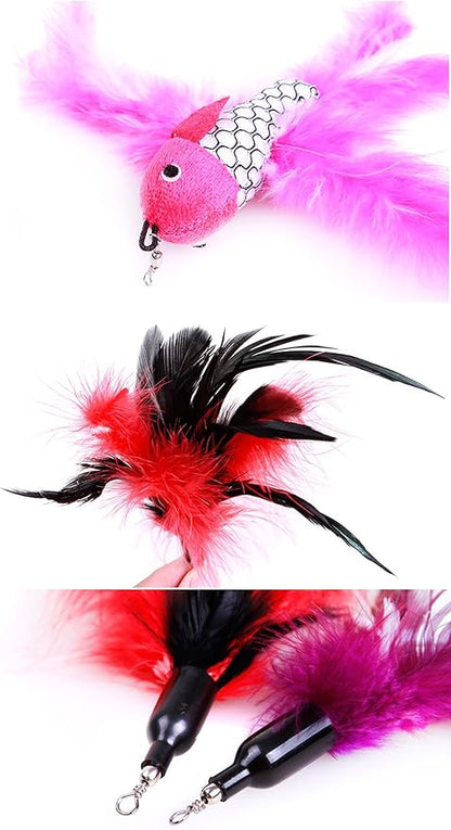 2 Pcs Cat Toys Interactive Refill Replacement Feather Pack Furry Tail Butterfly Dragonfly Fish Mouse Caterpillar Worm Birds Feathers for Kitten Cats, 21 Variety Styles CT15-15 Blue Long Feather