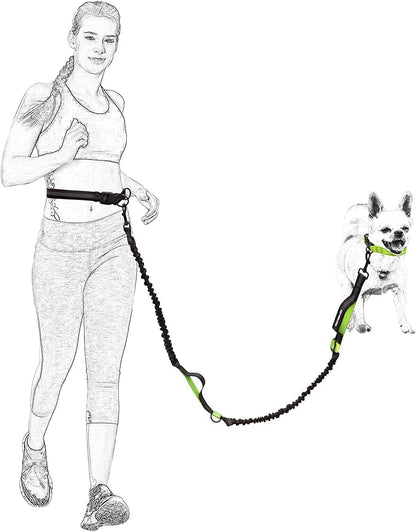 Mile High Life Hands Free Waist Leash for Dog Running Training and Jogging, Adjustable Belt with Double Handle, Reflective Bungee for Medium Large Dogs (Blue, 7FT)