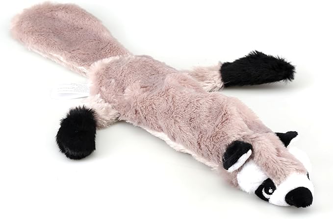 5 Pack Plush No Stuffing Double Squeaker Dog Toys, Tiger, Raccoon, Skunk, Fox, and Lion for Small, Medium and Large Dogs