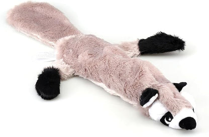5 Pack Plush No Stuffing Double Squeaker Dog Toys, Tiger, Raccoon, Skunk, Fox, and Lion for Small, Medium and Large Dogs