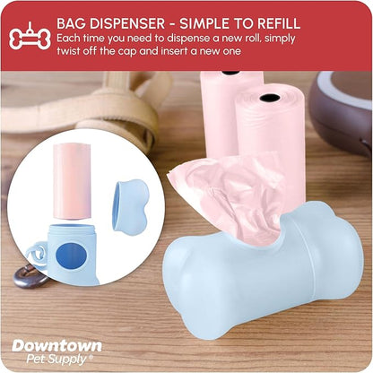 Downtown Pet Supply Unscented Poop Bags for Dogs with Dispenser, 1000 Count - Leak-Proof Dog Waste Bags and Bone-Shaped Dog Poop Bags Holder for Leash - Pastel Rainbow, 12.5" x 8.5"