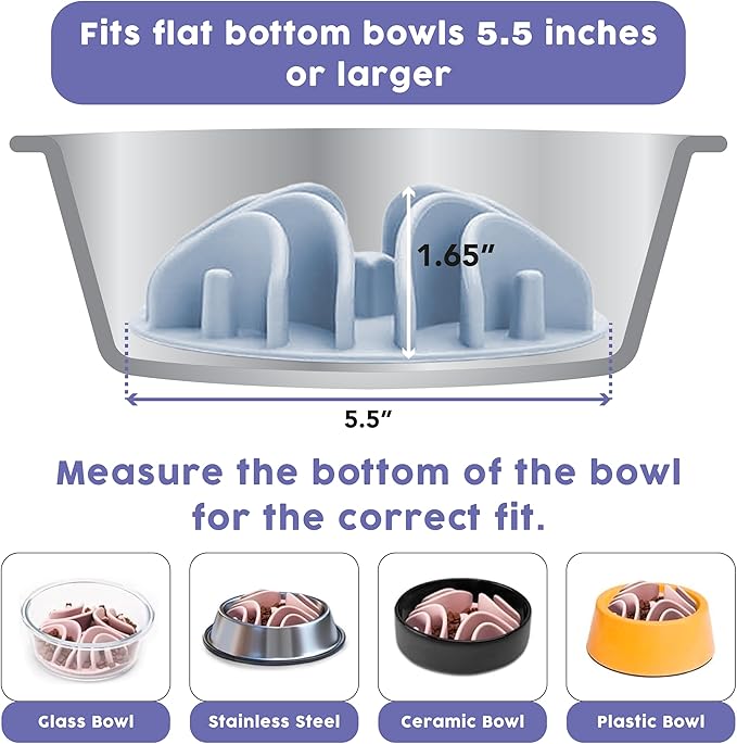 Awoo Great Vibes - Silicone Slow Feeder for Dog Bowls Over 5.5 Inches - Non-Slip, Wet and Dry Food-Compatible Pet Dish with Suction Cups - Extends Mealtime for Fast Eaters - Dishwasher Safe (Sky)