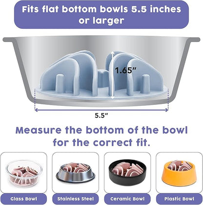 Awoo Great Vibes - Silicone Slow Feeder for Dog Bowls Over 5.5 Inches - Non-Slip, Wet and Dry Food-Compatible Pet Dish with Suction Cups - Extends Mealtime for Fast Eaters - Dishwasher Safe (Sky)