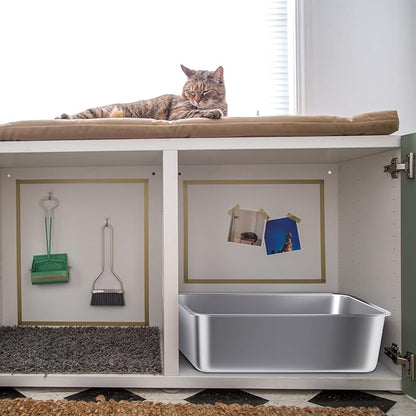 Stainless Steel Litter Box 2 Pack, 20"x14"x6"(Height) Large Metal Litter Box, Easy to Clean, Non Stick No Smell Cat Litterbox for Cats/Kitty