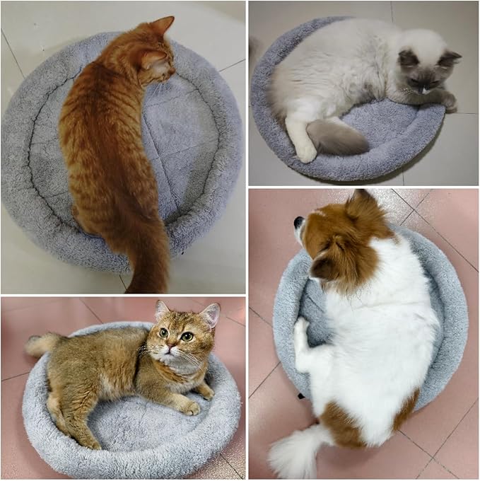 Round Cat Bed Washable Cat Donut Bed with Non-Slip Bottom Comfortable Soft Pet Bed for Cats and Small Dog/Gray （Diameter: 19.5"）