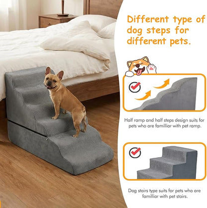 Dog Stairs for High Beds 30 inches Tall for Small Dogs, Pet Steps for High Bed up to 30-36 Inch, Lightweight Foam Dog Ramp for Old Cats, No Assembly Required, Grey