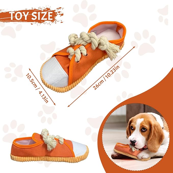 WishLotus Dog Squeaky Toys, Shoes-Shaped Dogs Chew Toys Tear-Resistant Dog Plush Toys for Teeth Grinding & Relieve Boredom for Gifts (Orange)