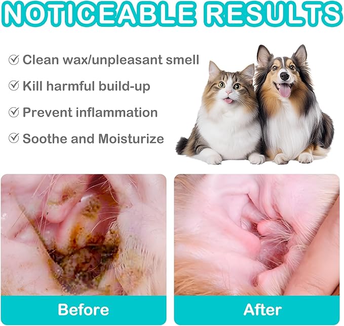 Dog Ear Drops, Dog Ear Cleaner Drops, Ear Infection Treatment for Dogs and Cats, Natural Herbal Ear Cleaning Solution for Dirty,Itchy,Smelly,Inflammed Pet Ears, 2 oz with Dropper