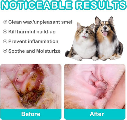 Dog Ear Drops, Dog Ear Cleaner Drops, Ear Infection Treatment for Dogs and Cats, Natural Herbal Ear Cleaning Solution for Dirty,Itchy,Smelly,Inflammed Pet Ears, 2 oz with Dropper