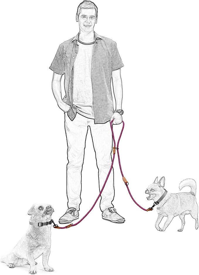 Mile High Life Dual Dog Leash - Double, Hands Free with Leather Connection, 360 Swivel, 8FT Pink