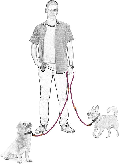 Mile High Life Dual Dog Leash - Double, Hands Free with Leather Connection, 360 Swivel, 8FT Pink