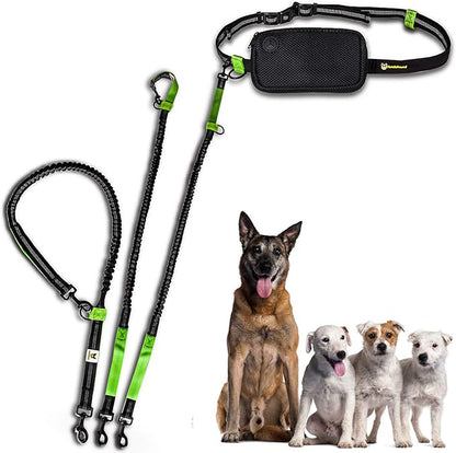 Hundefreund Hands-Free Leash for Small Dogs Under 30 lbs – Lightweight Waist Leash with Soft Bungee (43–63"), Padded Belt (26–47") & Pouch – Dual Handles, Reflective Stitching for Walking & Jogging