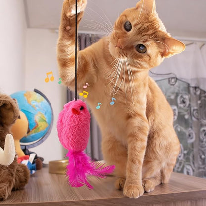 3Pcs Flying Mouse Cat Toys, Interactive Chirping Mouse Cats Feather Toys Hanging Cat String Toy for Bored Kittens Adult Multi Households