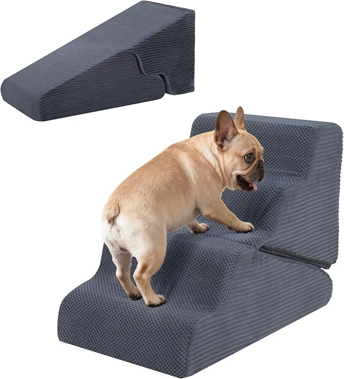 Dog Ramp for Bed, 20" H Dog Stairs for High Bed, 2 in 1 Pet Steps for Small Dogs, 4-Step Foldable Transformable Large Cats Ramp to Get on Couch, Non-Slip Balanced, Grey