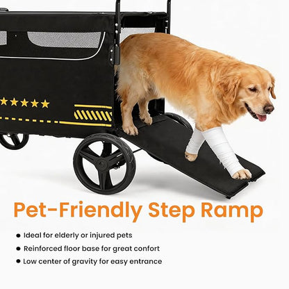 Extra Large Pet Stroller with Ramp, Dog Stroller for Large & Medium Dogs up to 180lbs, Foldable Dog Wagon with Dual Handle & Brake, Portable Puppy Travel Strollers for Cats & Dogs