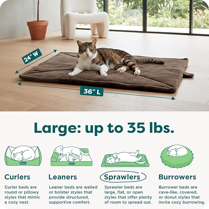 FurHaven ThermaNAP Self Warming Cat Mat, Dog Bed for Crates with Self-Warming Technology for Cozy Rest, Fully Machine Washable, Large, Plush Faux Fur, Espresso