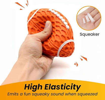 Squeaky Dog Toy, Bacon Flavored Rubber Dog Ball for Aggressive Chewers, Floating Fetch Outdoor Dog Football, Durable and Interactive Dog Toy for Medium Large Dogs, Orange, Large