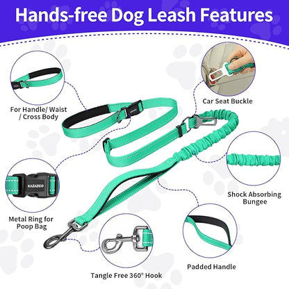 Kazazoo Hands-Free Dog Leash with 5.5-8.5FT Adjustable Length - Heavy Duty No Pull Bungee Design, Reflective Safety for Walking, Jogging & Training | Suitable for Medium to Large Dogs,M size-Green-New