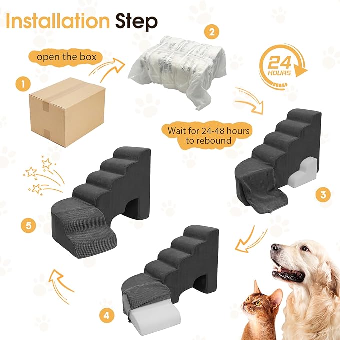 Dog Stairs for High Beds, 6 Steps Soft Foam Pet Stairs for Bed 27-30 inches, L Shaped Dog Steps, Non-Slip Sturdy Pet Stairs, 30D Foam Doggie Ramp for Small/Large Dogs/Old Cats