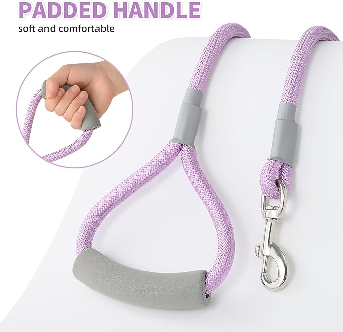 Mile High Life Dog Leash, with Comfortable Padded Handle, Purple Nylon Rope Leash with Steel Tips, Heavy Duty 4 Feet Pet Leashes (Pink,48 Inches)