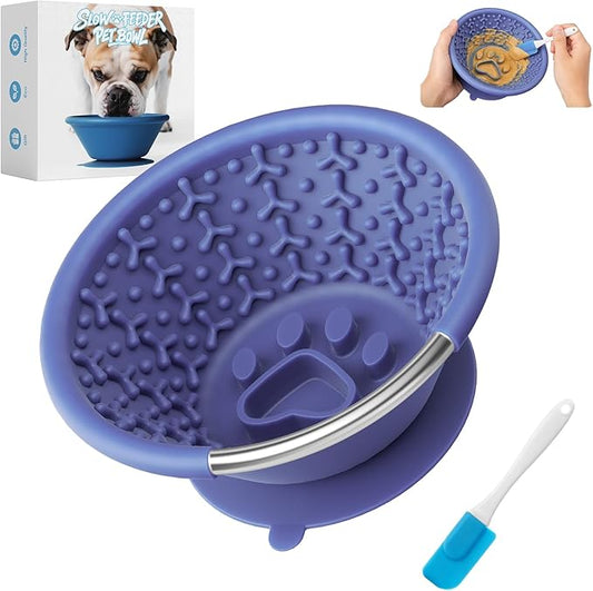 Slow Feeder Dog Bowl with Suction Cup & Reinforced Rim, 3-Cup Puzzle Maze Dog Lick Bowl for Anxiety Relief, Anti-Choking & Non-Slip, BPA-Free Silicone, for Small to Large Breeds (Purple)
