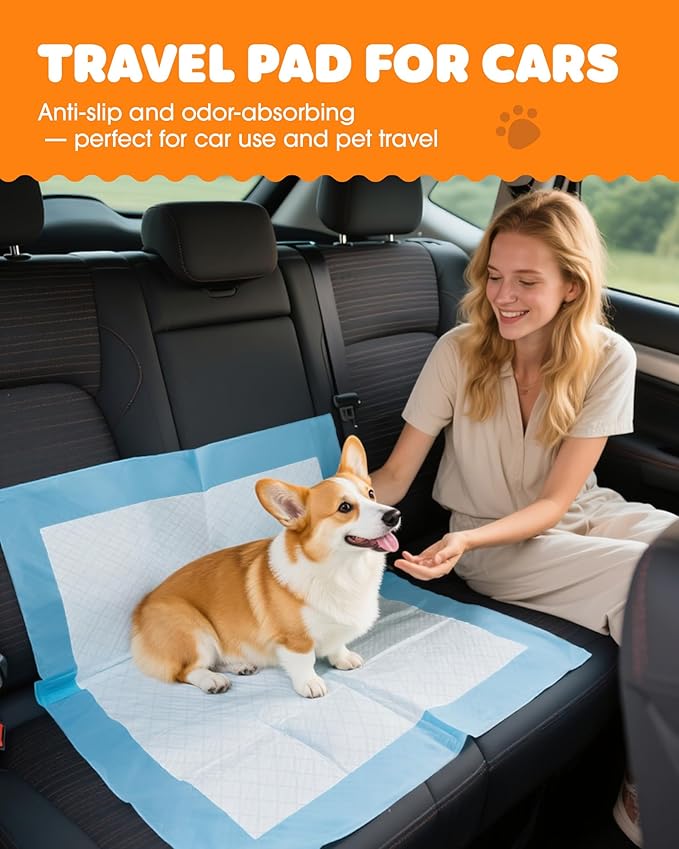 Puppy Pads - Super Absorbent & Spill-Proof Pee Pads for Dogs with 6-Layer Material, Quick-Dry & Hassle-Free Potty Pads for Floors, Furniture, Vehicle, 22" × 22", 100 Packs