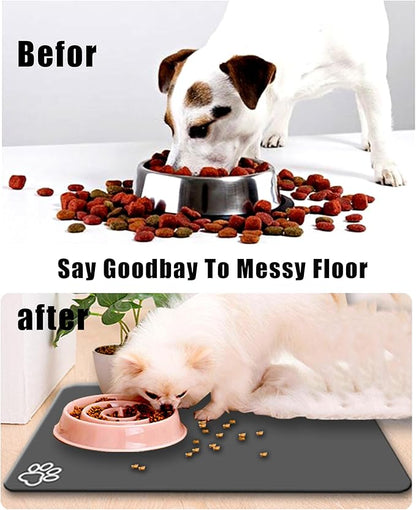 Large Pet Feeding Mat,Super Absorbent Pet Mat,Quick Dry Cat & Dog Water Dispenser Mat,No Stains Non Skid Pet Food Mat for Food and Water Bowl,Easy to Clean Pet Placemats(40"x32",Dark Grey)