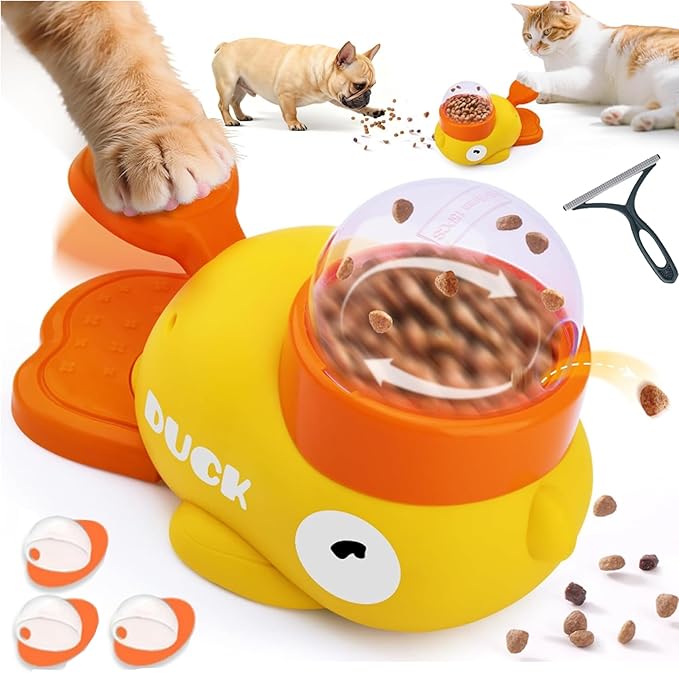 Duckie Cat Feeder, Duck Cat Treat Dispenser, Duck Shape Slow Feeder for Fast Eaters Eenrichment Toys, Reduces Bloating Anti Gulpings, Keeps Indoor Cats Busy—Less Boredom, Less Mischief (#A)