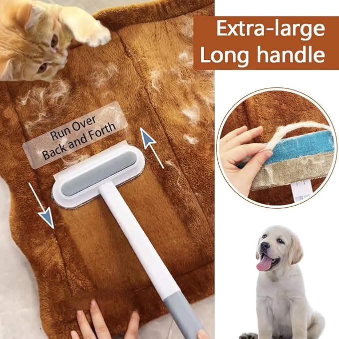 Pet Hair Remover for Furniture, Reusable 17-Inch Multifunctional Cat and Dog Hair Removal Tool, Extra Long Handle, Gentle on Couch, Carpet, Clothes, Bedding, Tile, Car Seats