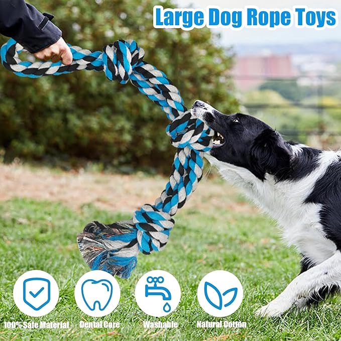 2 Pack Dog Rope Toy for Large Breed Aggressive Chewers, Nearly Indestructible Chew Rope Tug of War Toy, Interactive Toy for Boredom, Teeth Cleaning, 21.65 inch / 13.8 oz