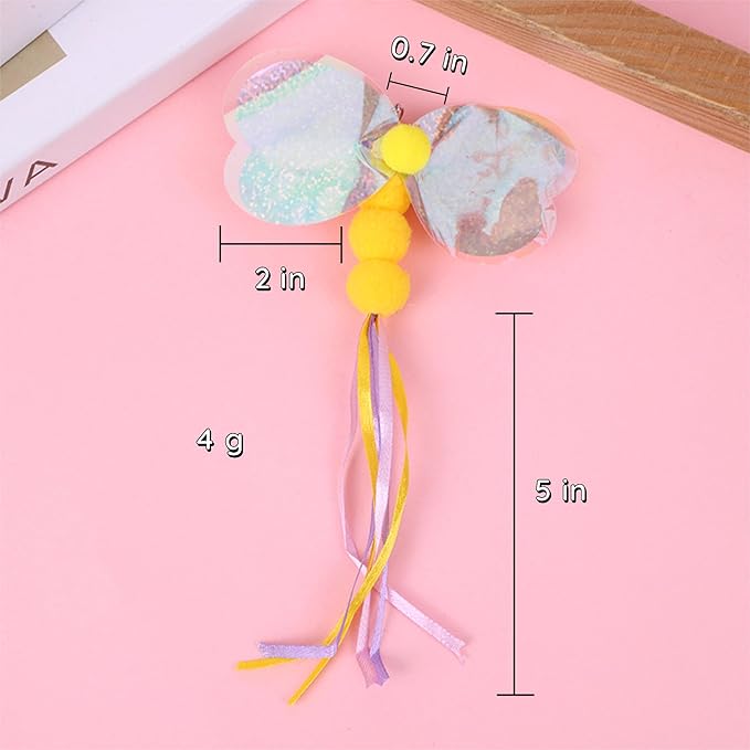 Cat Toy Refill, 4 Pack Butterfly Toy with Tassel and Bell for Cat Wand Toy Accessories Cat Toy Attachment Replacements, 5.51” Realistic Size Butterfly Toy for Bored Indoor Adult Cat Play