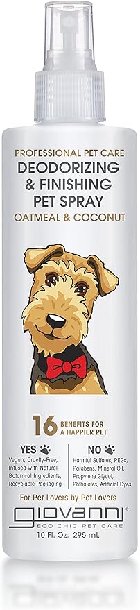 GIOVANNI Professional Pet Deodorizing & Finishing Pet Spray - Oatmeal & Coconut Helps Neutralizes Odors, Silkens, Freshens Fur - 10 oz