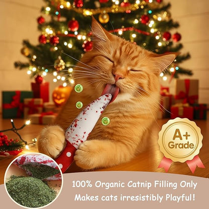5PC Catnip Funny Cat Toys, [100% Organic Catnip Filled] Knife-Shaped Crinkly Sound Toys for Indoor Kitten Cat Nip Kitty Chew Toy