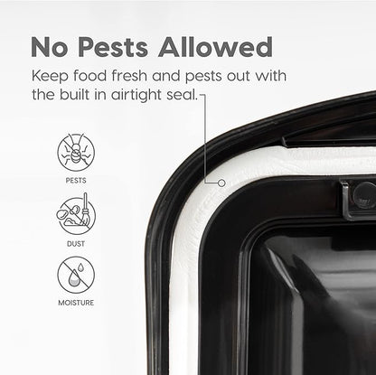 IRIS USA Airtight Dog Food Storage Container, WeatherPro, Up to 50 lbs, Removable Wheels, for Dog Cat Bird and Other Pet Food Storage Bin, Keep Fresh, Translucent Body, Made in USA, Clear/Black