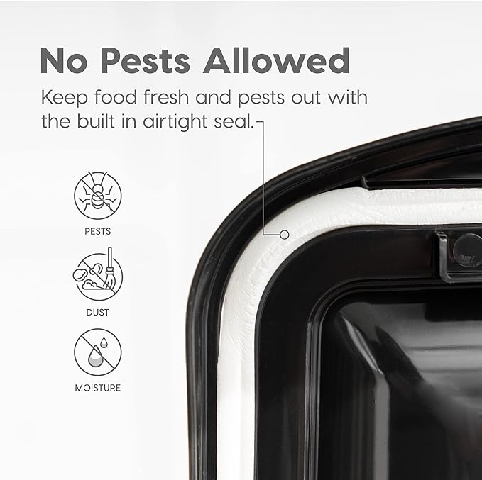 IRIS USA 25 Lbs / 32.5 Qt WeatherPro Airtight Pet Food Storage Container with Removable Casters, for Dog Cat Bird and Other Pet Food Storage Bin, Keep Fresh, Translucent Body, Pearl/Black