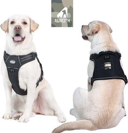 Auroth Tactical Dog Harness for Large Dogs No Pull Adjustable Pet Harness Reflective Working Training Easy Control Pet Vest Military Service Dog Harnesses Black XL