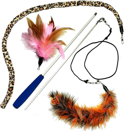 Pet Fit For Life 3 Piece Dual Rod Feather Teaser and Exerciser with a Slithering Snake for Kitten and Cats - Cat Toy Interactive Cat Wand