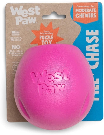 WEST PAW Zogoflex Rumbl Treat-Dispensing Dog Toy – Interactive Slow-Feeder Chew Toy for Dogs – Dog Enrichment Toy – for Moderate Chewers, Fetch, Catch – Holds Kibble, Treats (Hot Pink, Large)