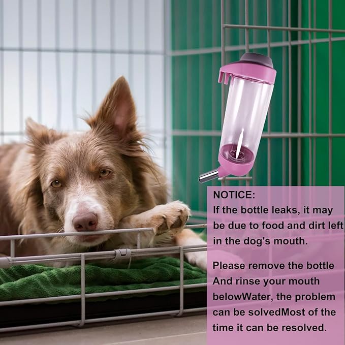 Dog Crate Water Bottle - 17 oz No Drip Kennel Pet Water Dispenser, Easy-to-Use Cage Water Bottle for Dogs, Cats, Small Animals, 500ML, Pink