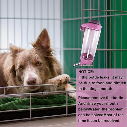 Dog Crate Water Bottle - 17 oz No Drip Kennel Pet Water Dispenser, Easy-to-Use Cage Water Bottle for Dogs, Cats, Small Animals, 500ML, Pink