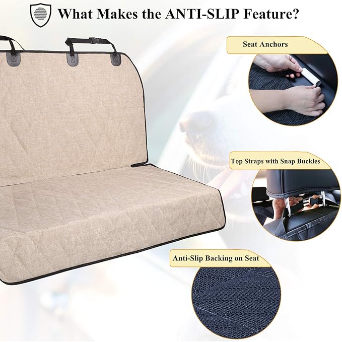 VIVAGLORY Dog Seat Cover Quickcover Seat Protector for Dog, Backseat Cover for Car SUV & Truck, Back Rear Backseat Bench Protector, Large, Heather Khaki