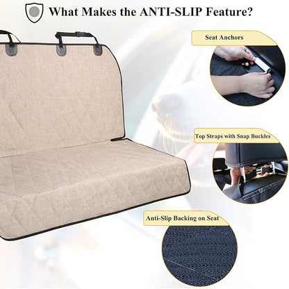 VIVAGLORY Dog Seat Cover Quickcover Seat Protector for Dog, Backseat Cover for Car SUV & Truck, Back Rear Backseat Bench Protector, Large, Heather Khaki
