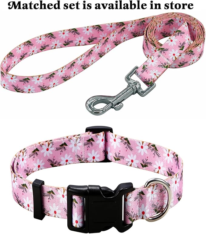 Dog Collar with Bohemia Floral Tribal Geometric Patterns - Soft Ethnic Style Collar Adjustable for Small Medium Large Dogs (White Flower,L)