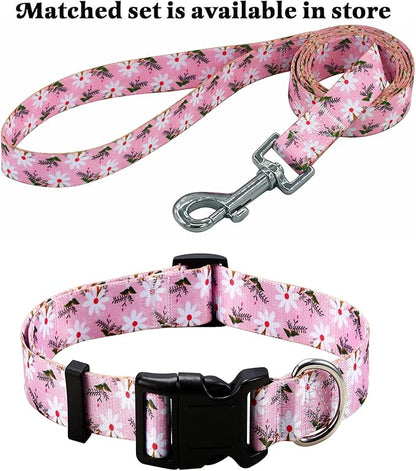 Dog Collar with Bohemia Floral Tribal Geometric Patterns - Soft Ethnic Style Collar Adjustable for Small Medium Large Dogs (White Flower,L)
